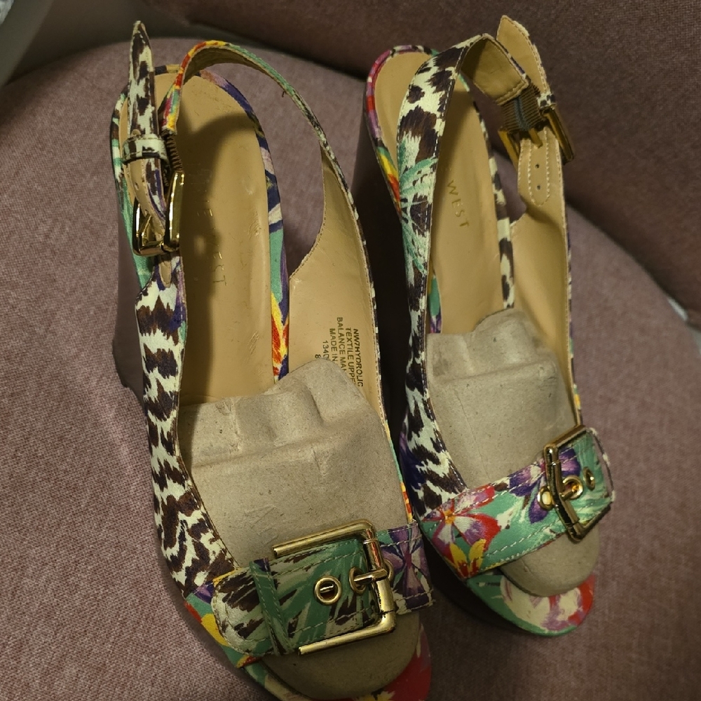 Nine West Colorful Patterned Wedge Sandals
